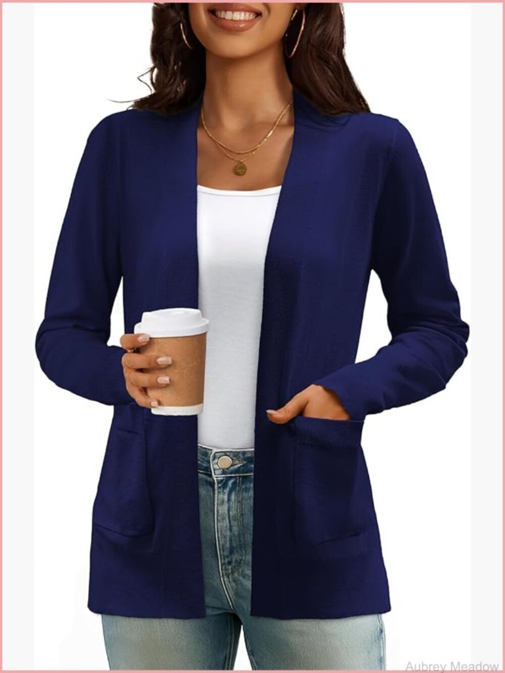 Open Front Knit Cardigan with Pockets Long Sleeve